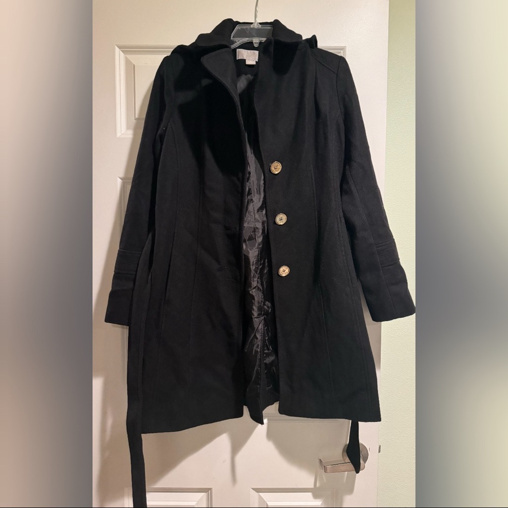 Michael Kors Black Wool Coat with hood